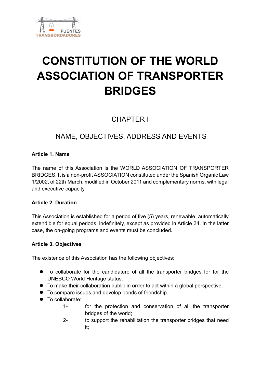 Constitution of the World Association of Transporter Bridges