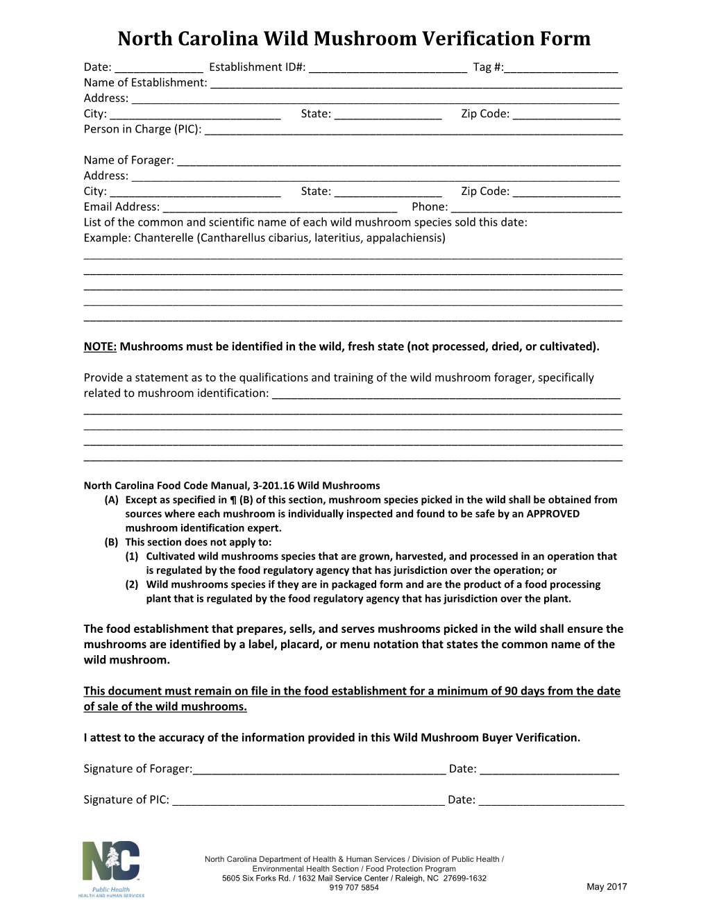 7001 Wild Mushroom Verification Form