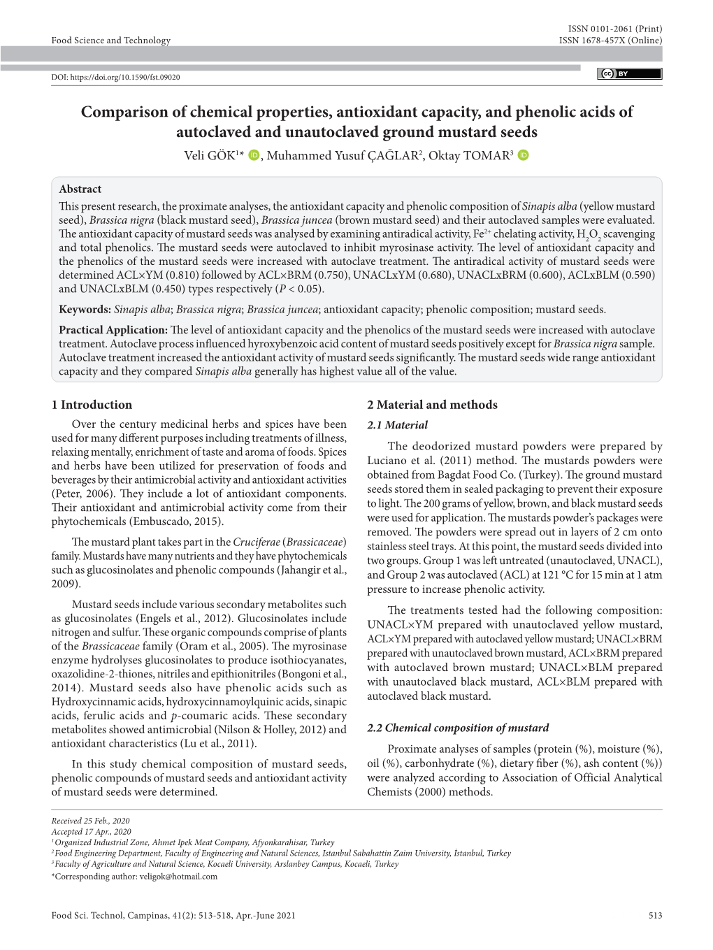 Comparison of Chemical Properties, Antioxidant