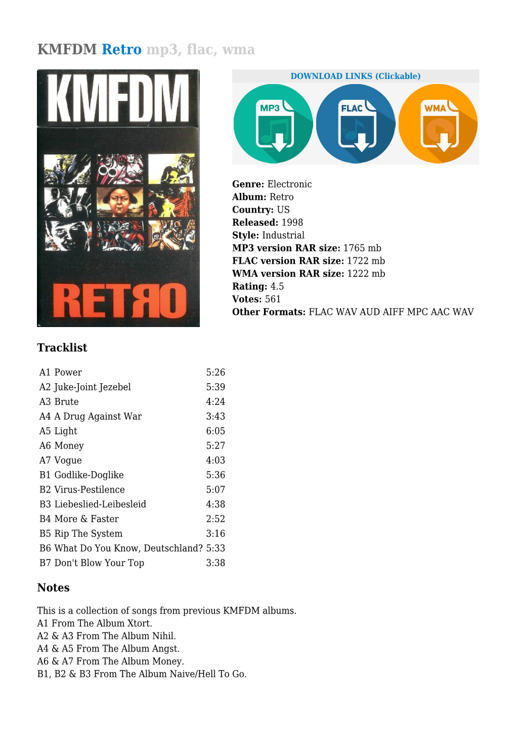 KMFDM Retro Mp3, Flac, Wma