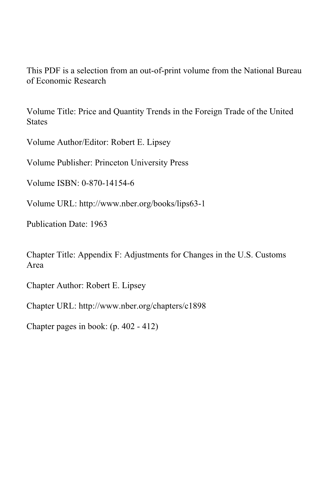 Appendix F Adjustments for Changes in the U.S. Customs Area