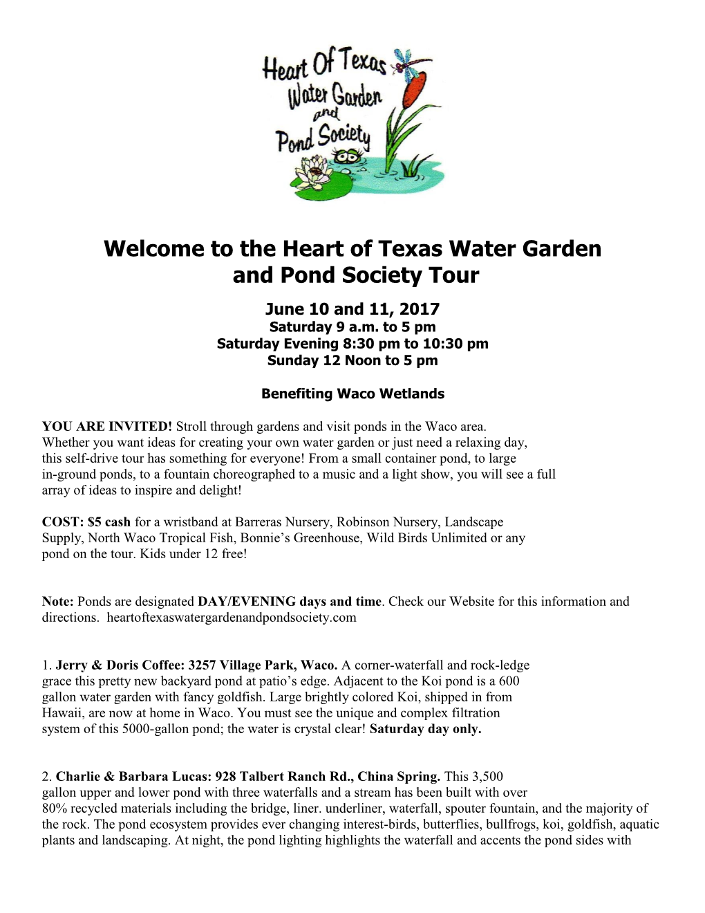 Welcome to the Heart of Texas Water Garden and Pond Society Tour