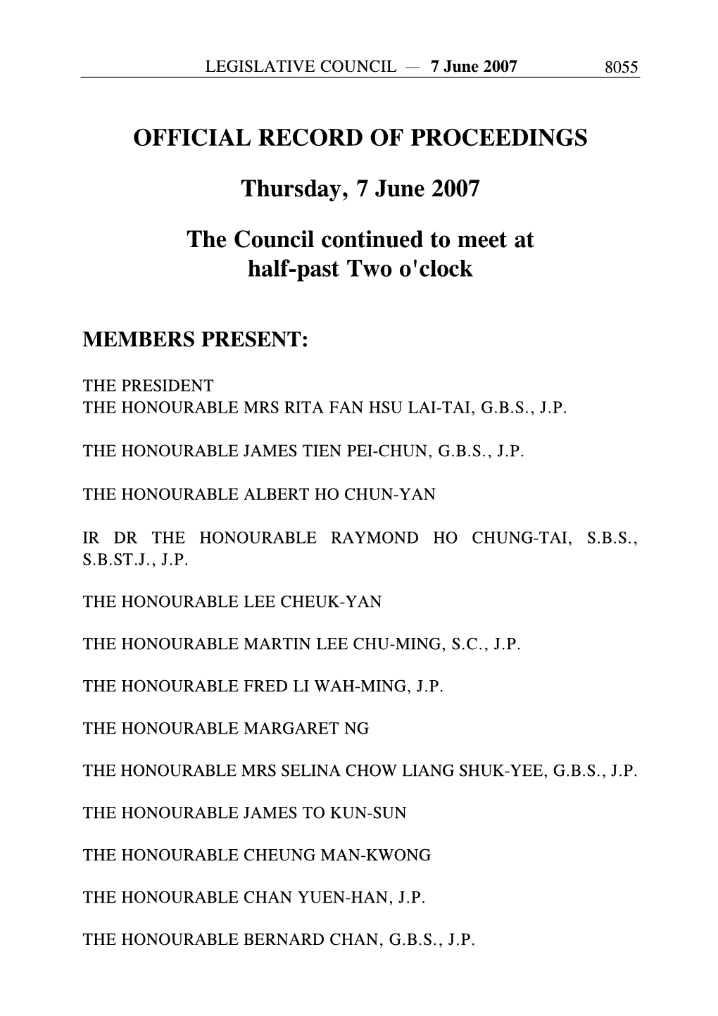 OFFICIAL RECORD of PROCEEDINGS Thursday, 7 June