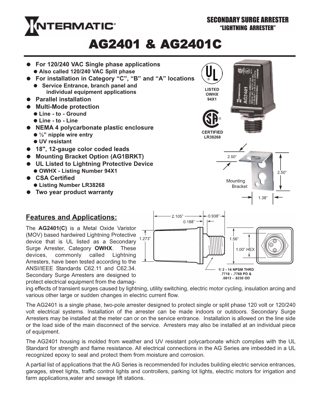 AG2401 Spec Sheet.Qxd