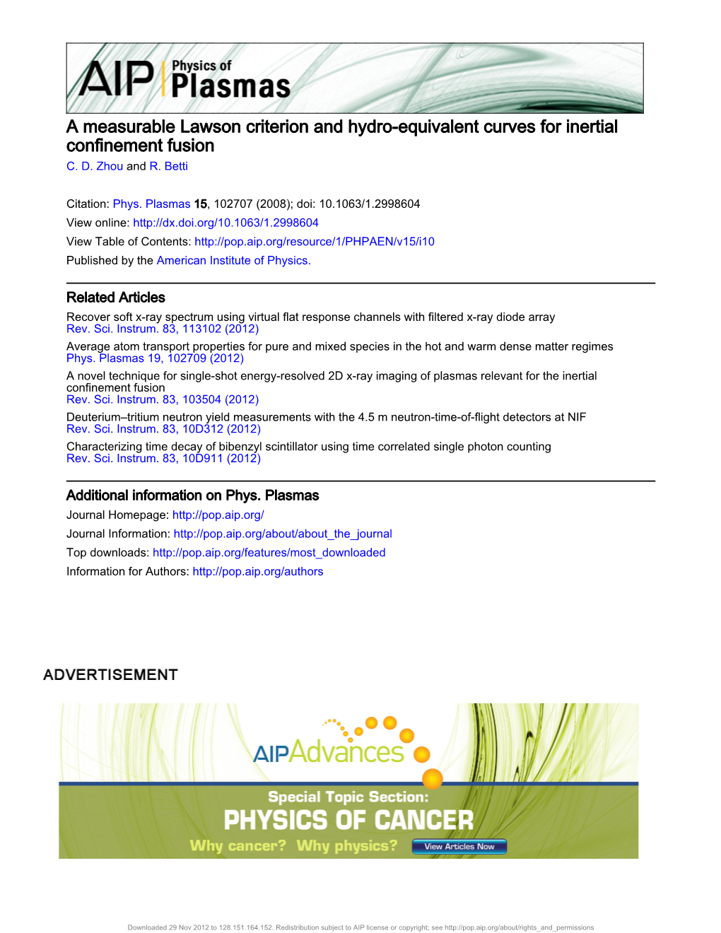 A Measurable Lawson Criterion and Hydro-Equivalent Curves for Inertial Confinement Fusion C