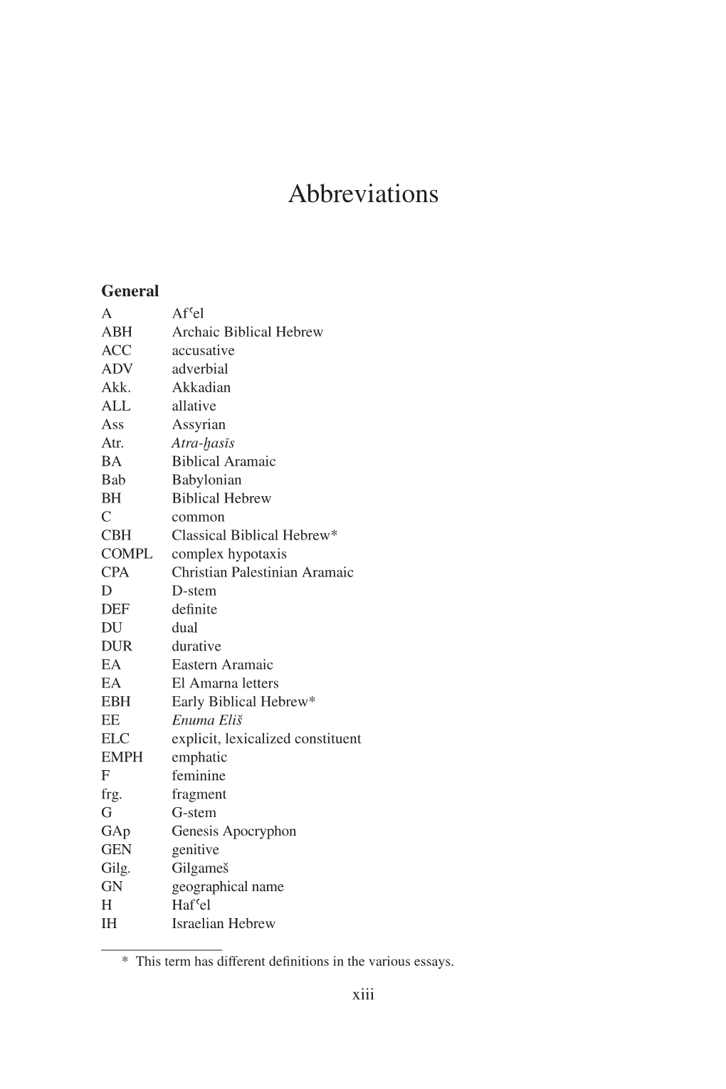 Atr. Atra-Ḫasīs BA Biblical Aramaic Bab Babylonian BH Biblical Hebrew C Common