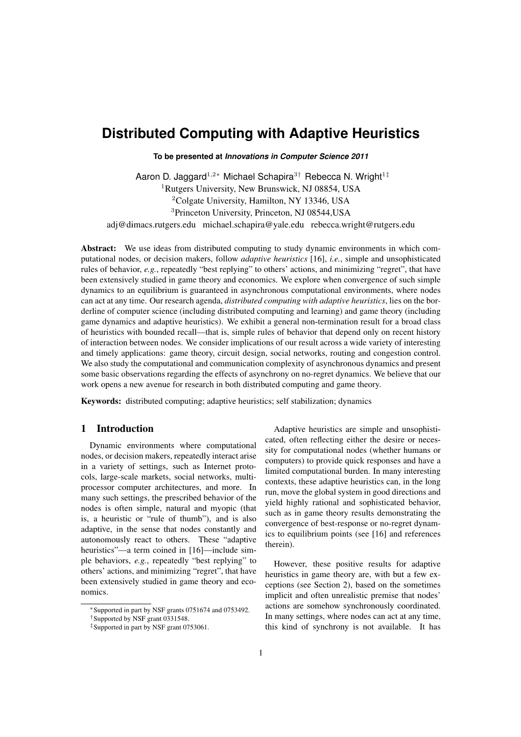 Distributed Computing with Adaptive Heuristics