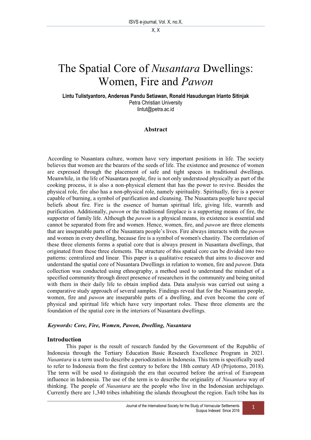 The Spatial Core of Nusantara Dwellings: Women, Fire and Pawon