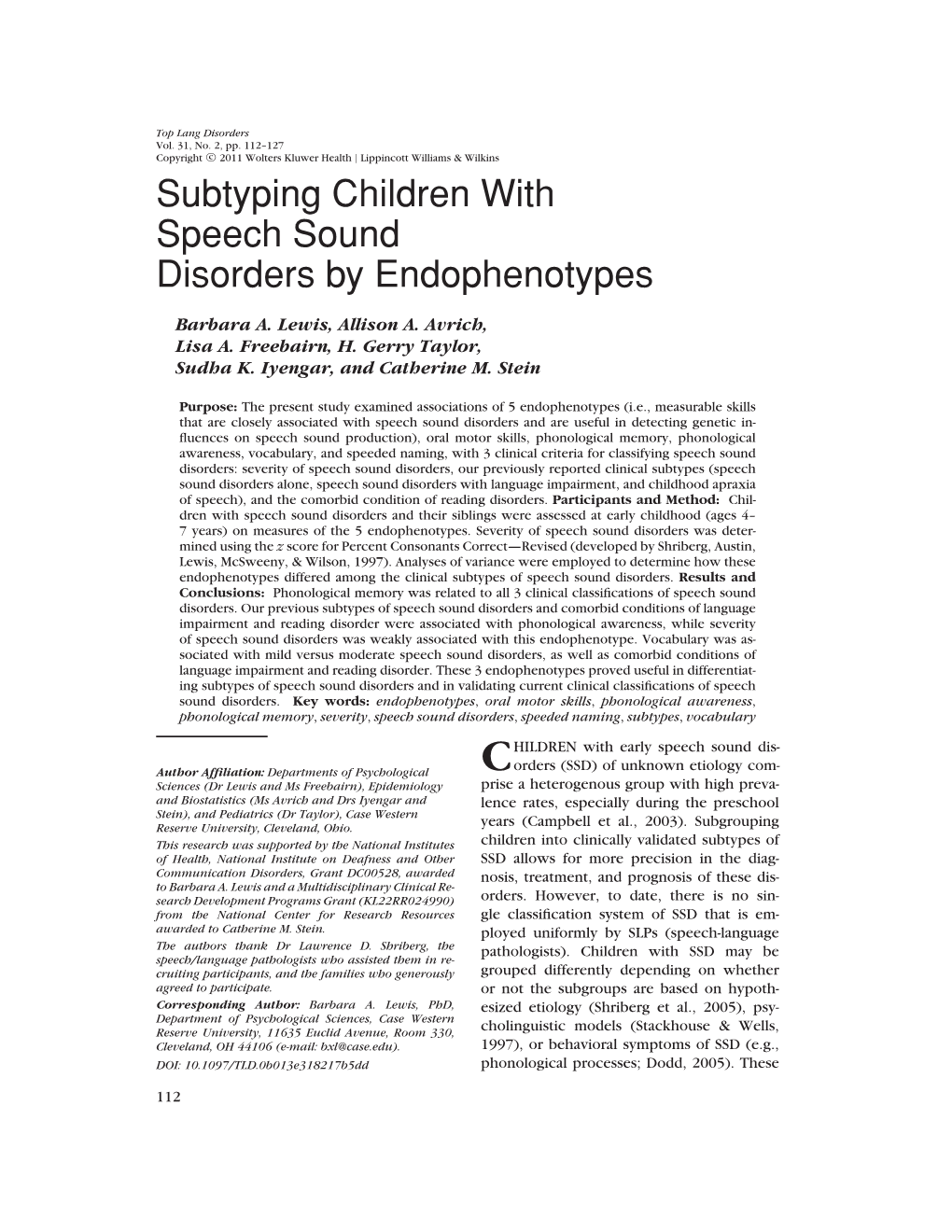Subtyping Children with Speech Sound Disorders by Endophenotypes