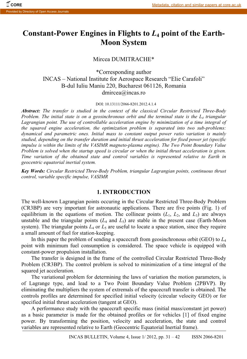 INCAS BULLETIN, Volume 4, Issue 1/ 2012, Pp