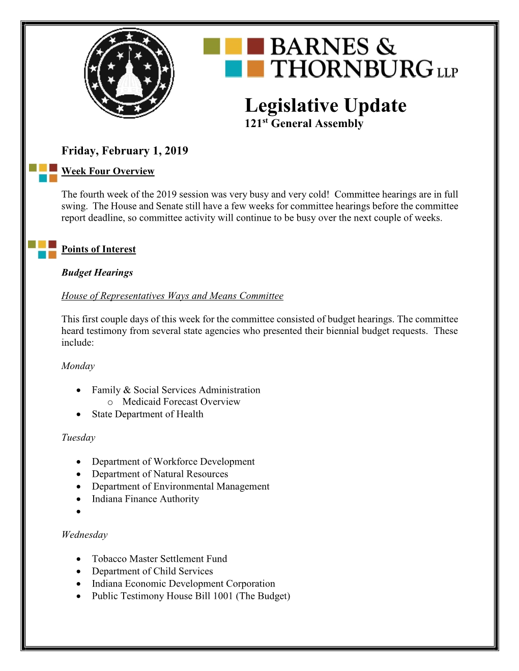 Legislative Update 121St General Assembly