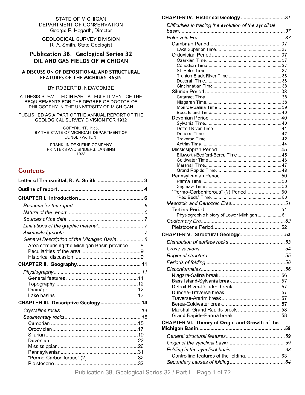 Publication 38. Geological Series 32 OIL and GAS FIELDS of MICHIGAN