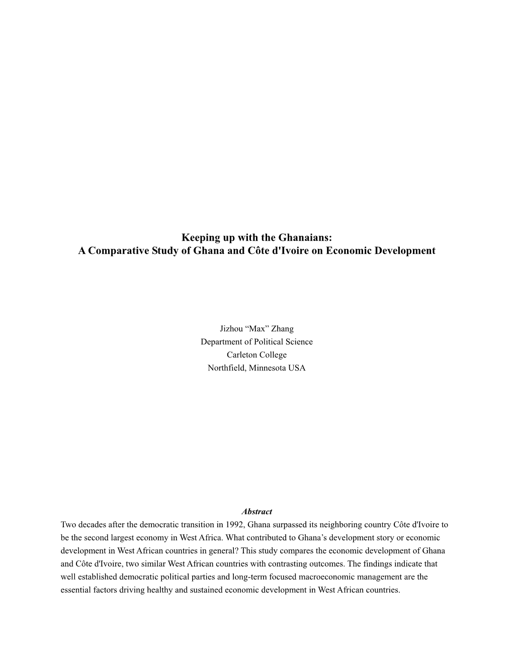 A Comparative Study of Ghana and Côte D'ivoire on Economic Development