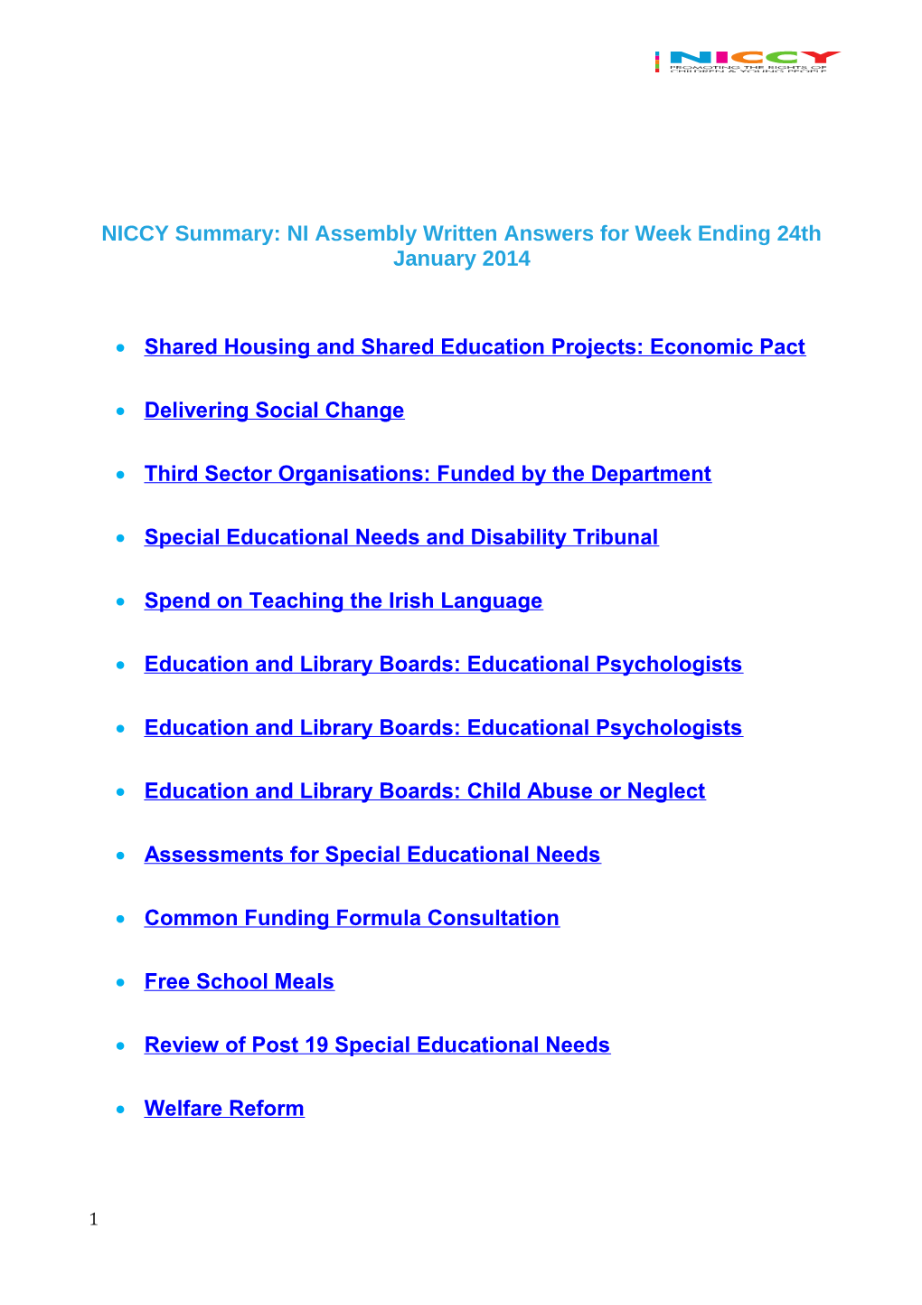 Shared Housing and Shared Education Projects: Economic Pact