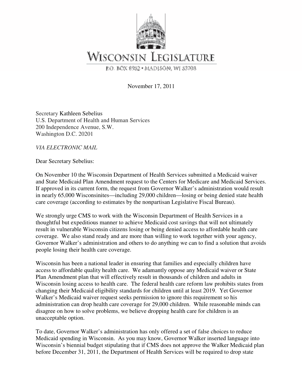 Dem HHS Waiver Letter – 11.17.2011