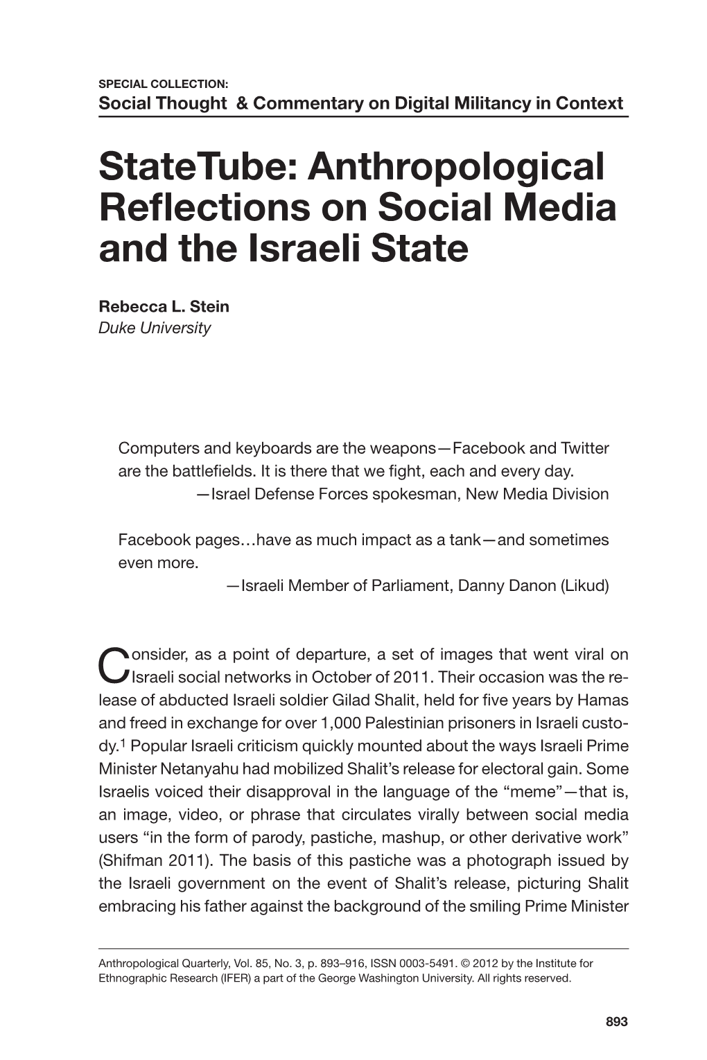 Anthropological Reflections on Social Media and the Israeli State