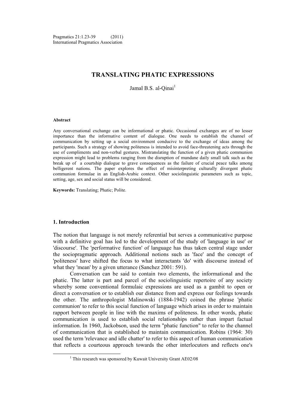 Translating Phatic Expressions