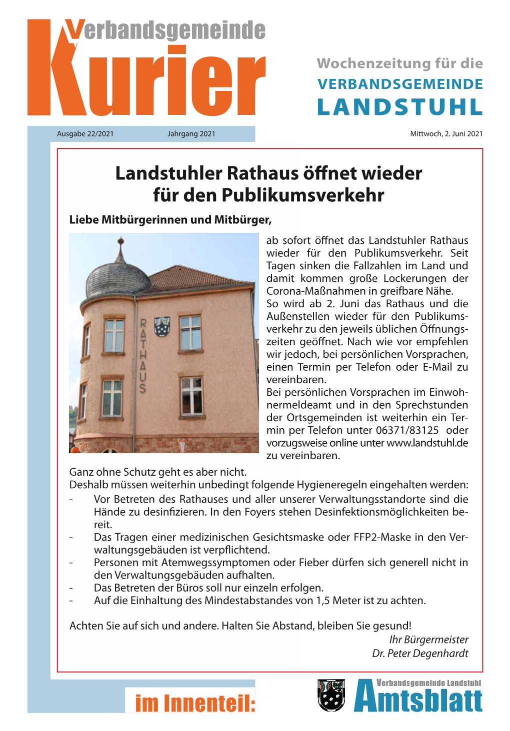Amtsblatt Mitteilungsblatt Der Verbandsgemeinde Landstuhl Seite 2 Ausgabe 22/2021 - Mittwoch, 2