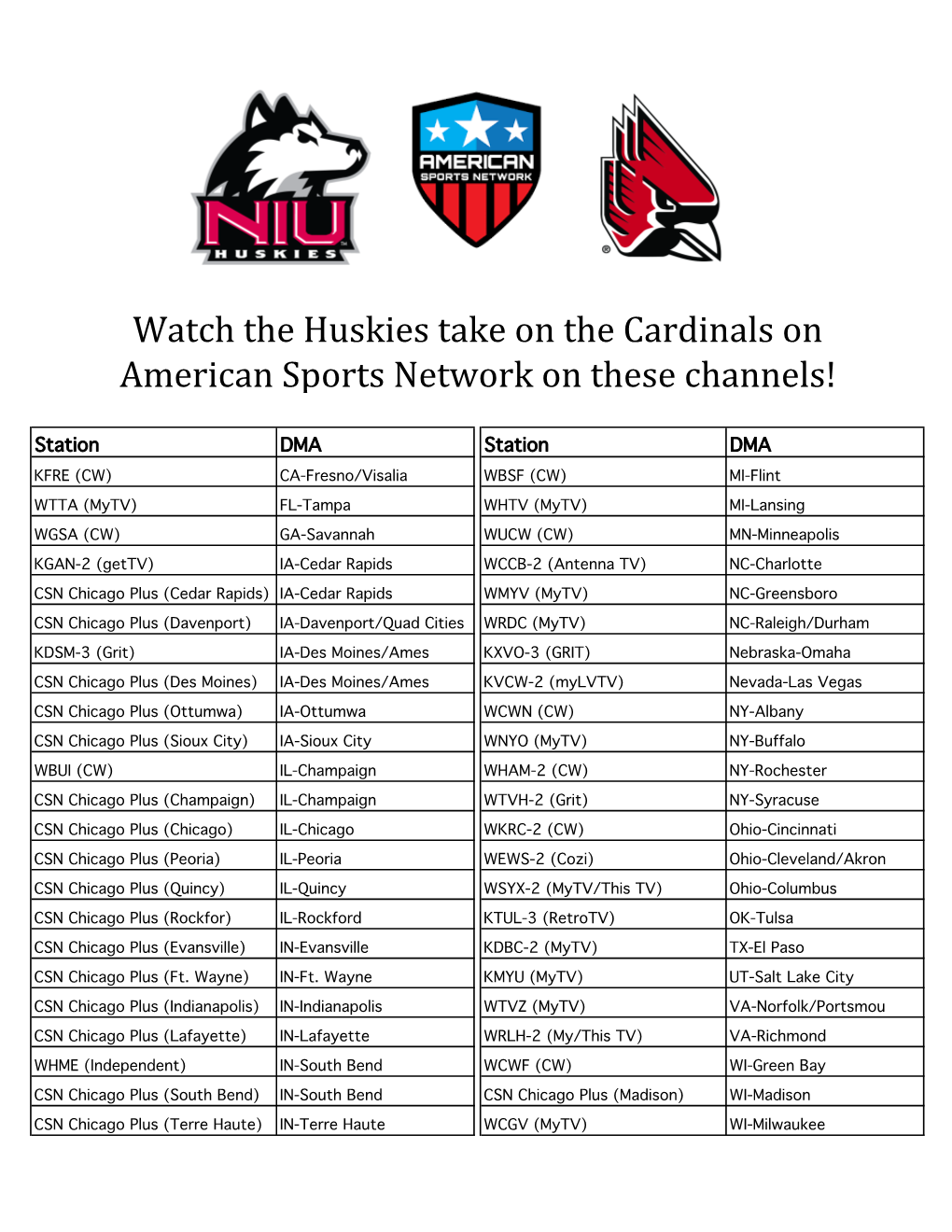 Watch the Huskies Take on the Cardinals on American Sports Network on These Channels!