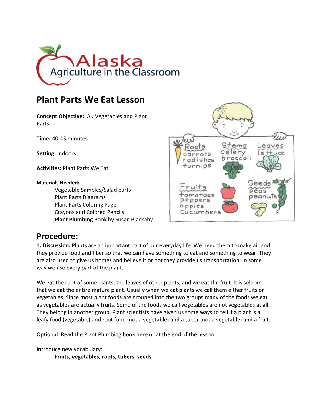 Plant Parts We Eat Lesson