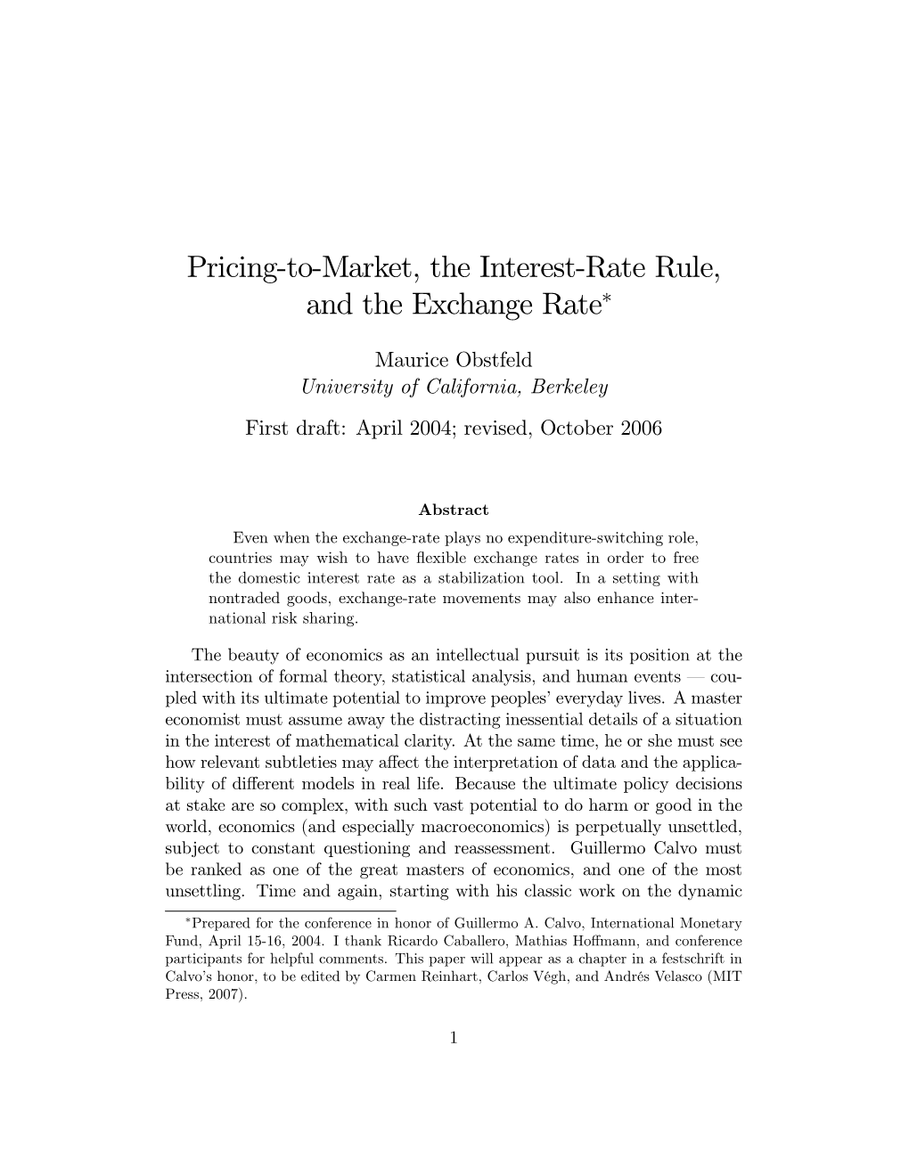 Pricing$To$Market, the Interest$Rate Rule, and the Exchange Rate"