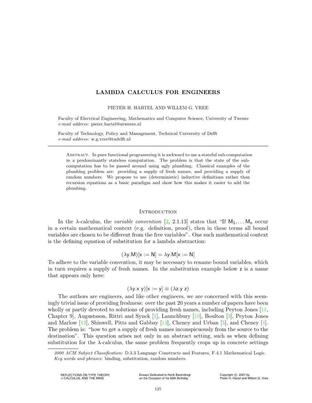 LAMBDA CALCULUS for ENGINEERS Introduction in the Λ