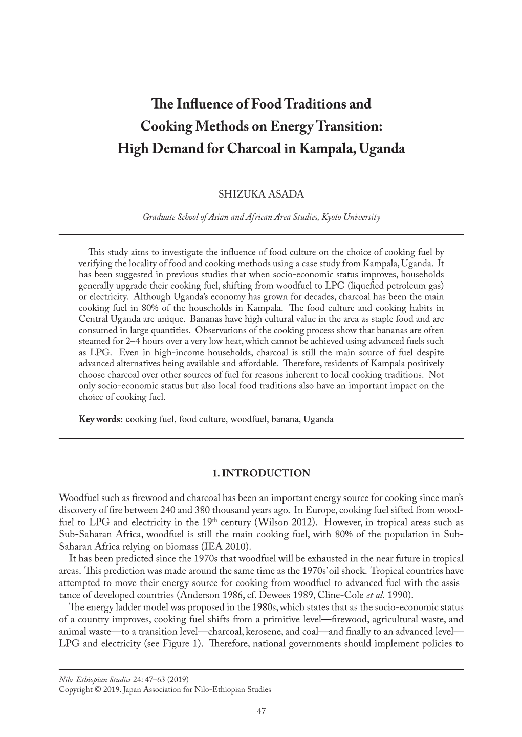 The Influence of Food Traditions and Cooking Methods on Energy Transition: High Demand for Charcoal in Kampala, Uganda