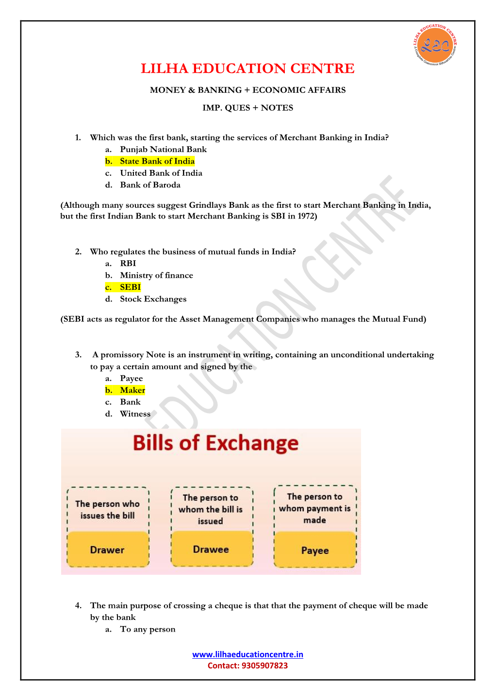 Lilha Education Centre Money & Banking + Economic Affairs Imp