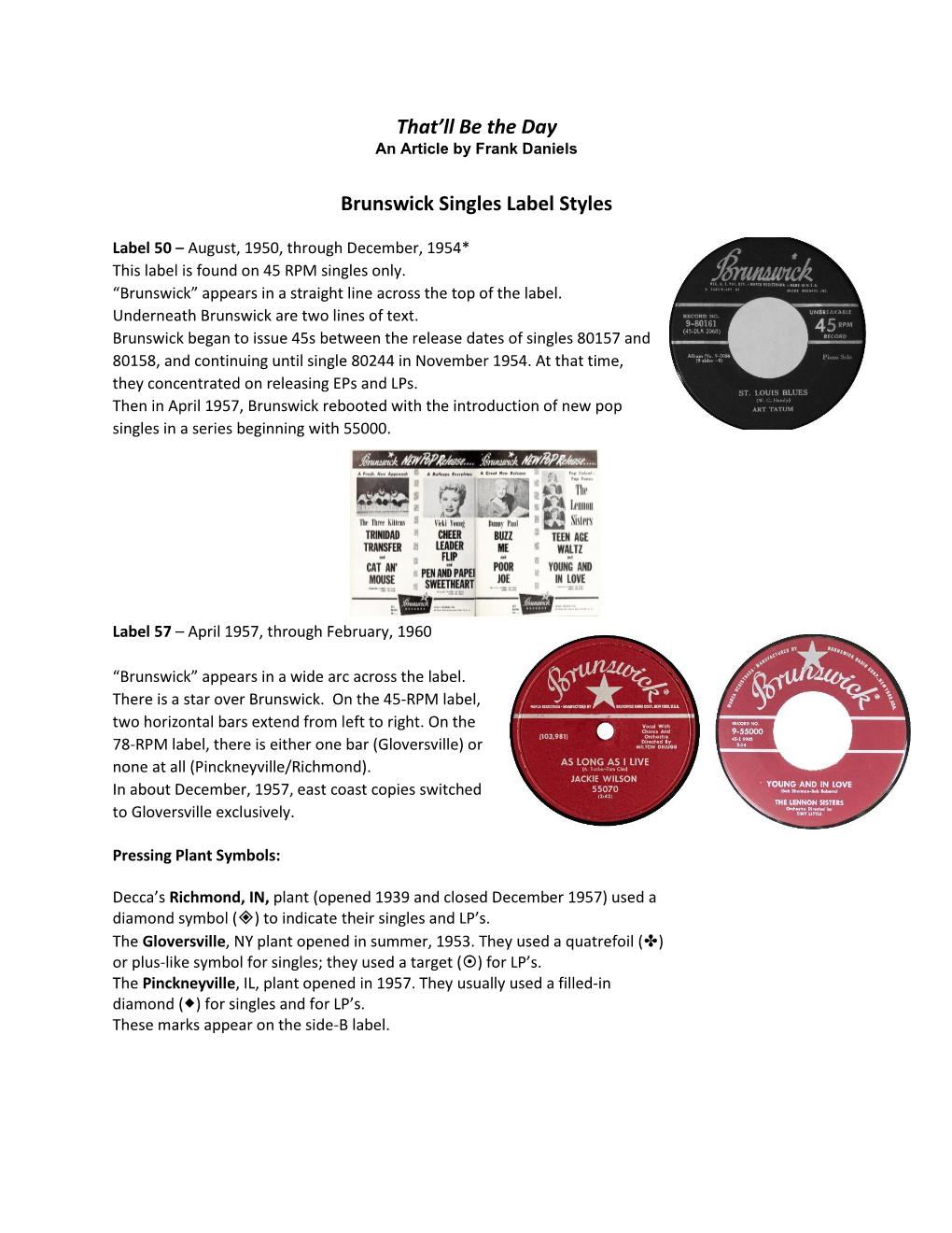 That'll Be the Day Brunswick Singles Label Styles