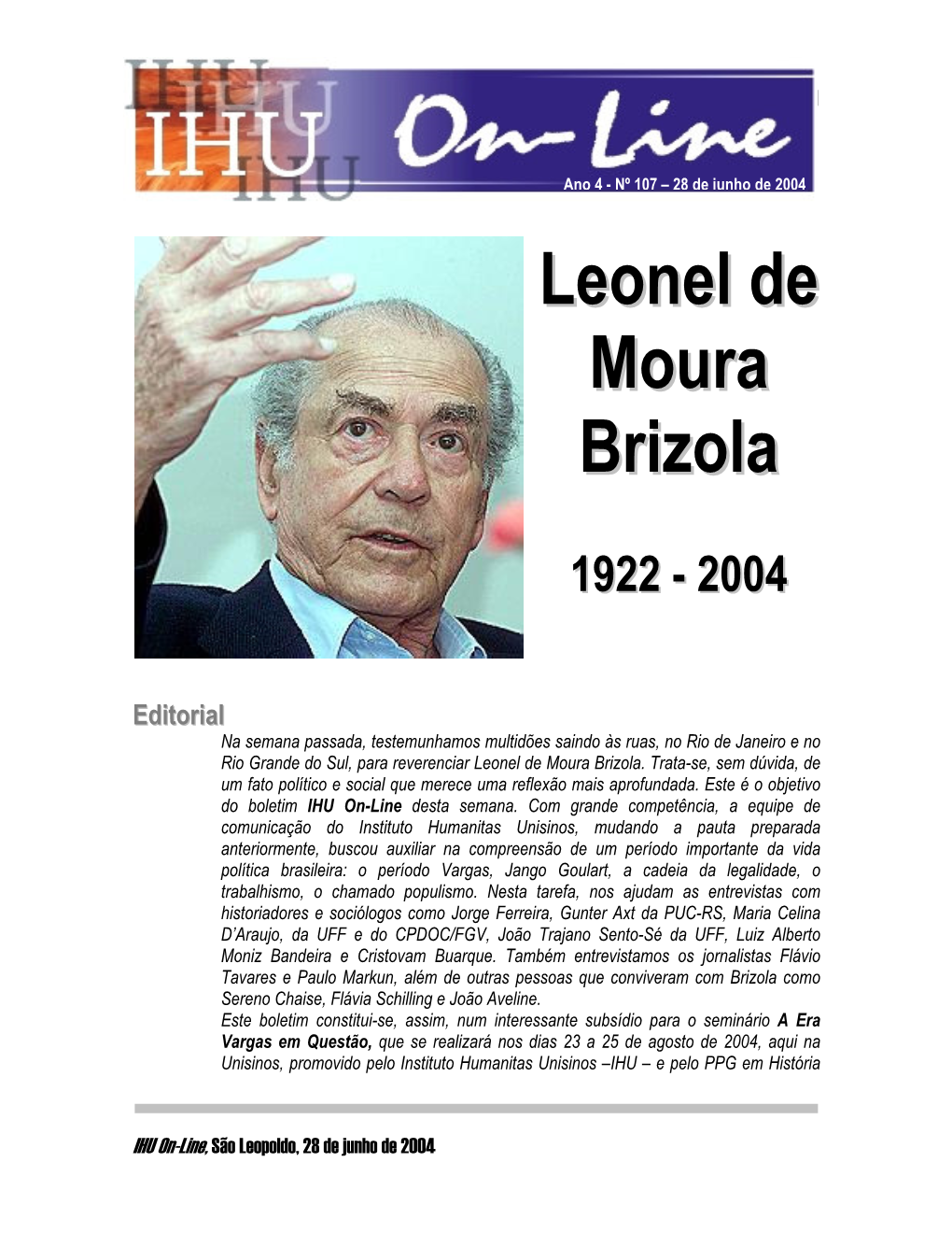 Leonel De Moura Brizola Biografia