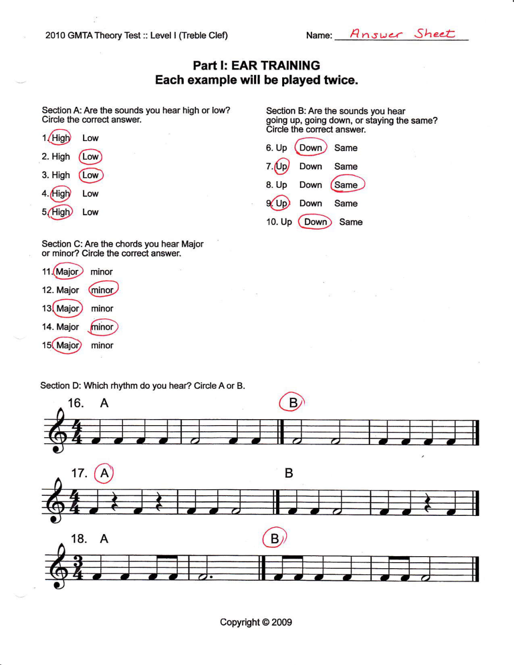 2010 GMTA Theory Tests — Answers