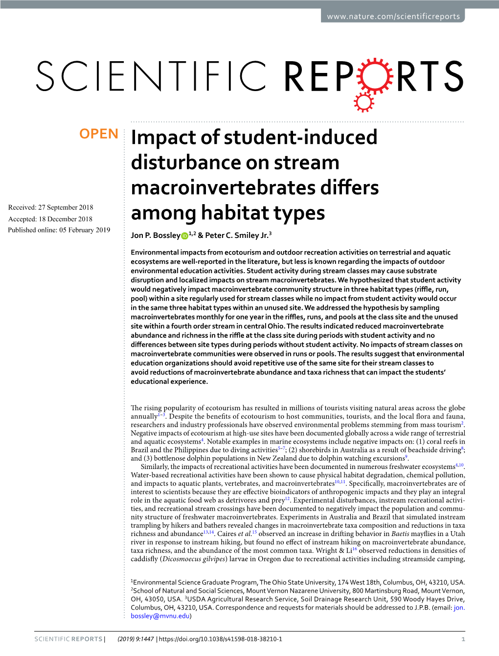 Impact of Student-Induced Disturbance on Stream Macroinvertebrates