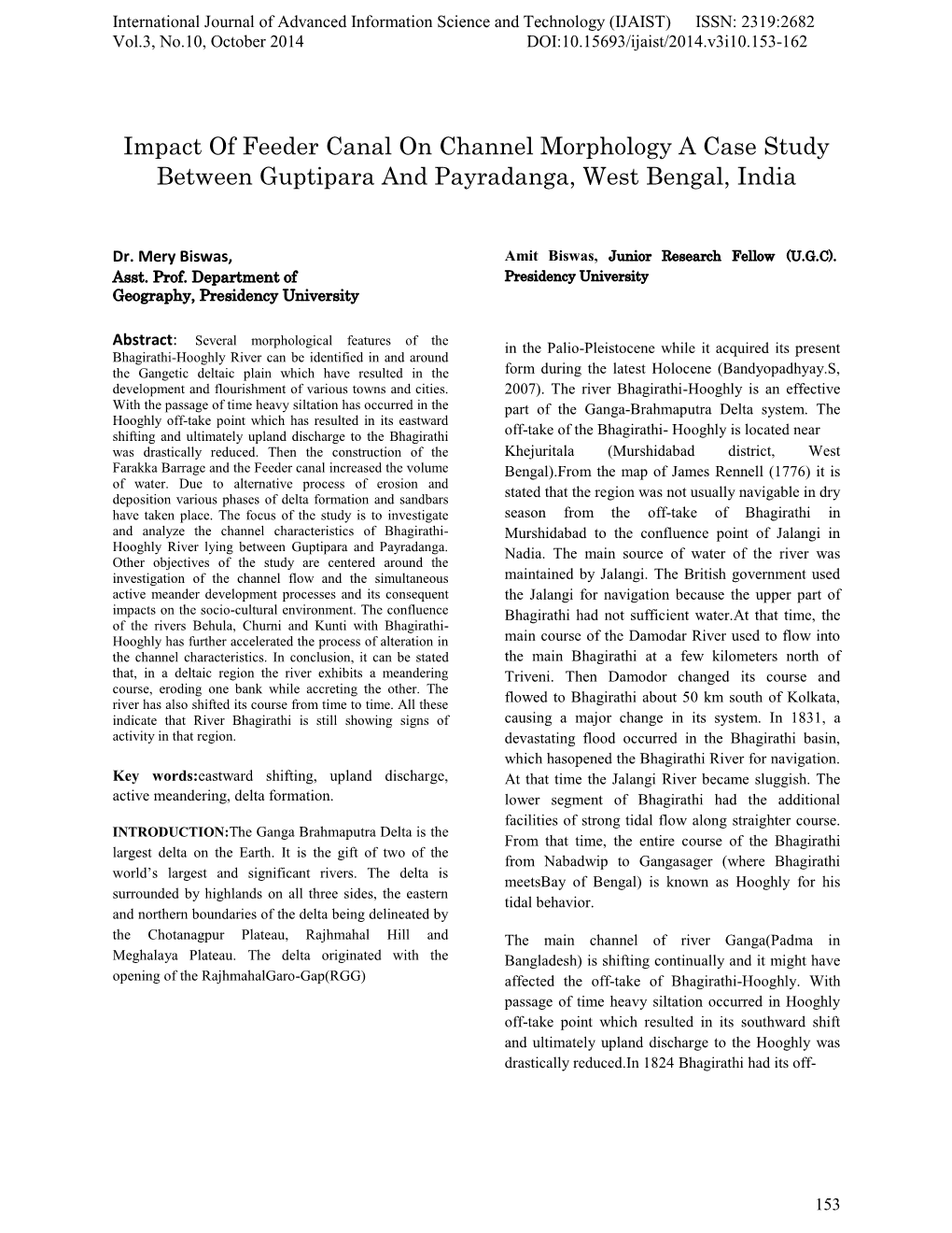 Impact of Feeder Canal on Channel Morphology a Case Study Between Guptipara and Payradanga, West Bengal, India