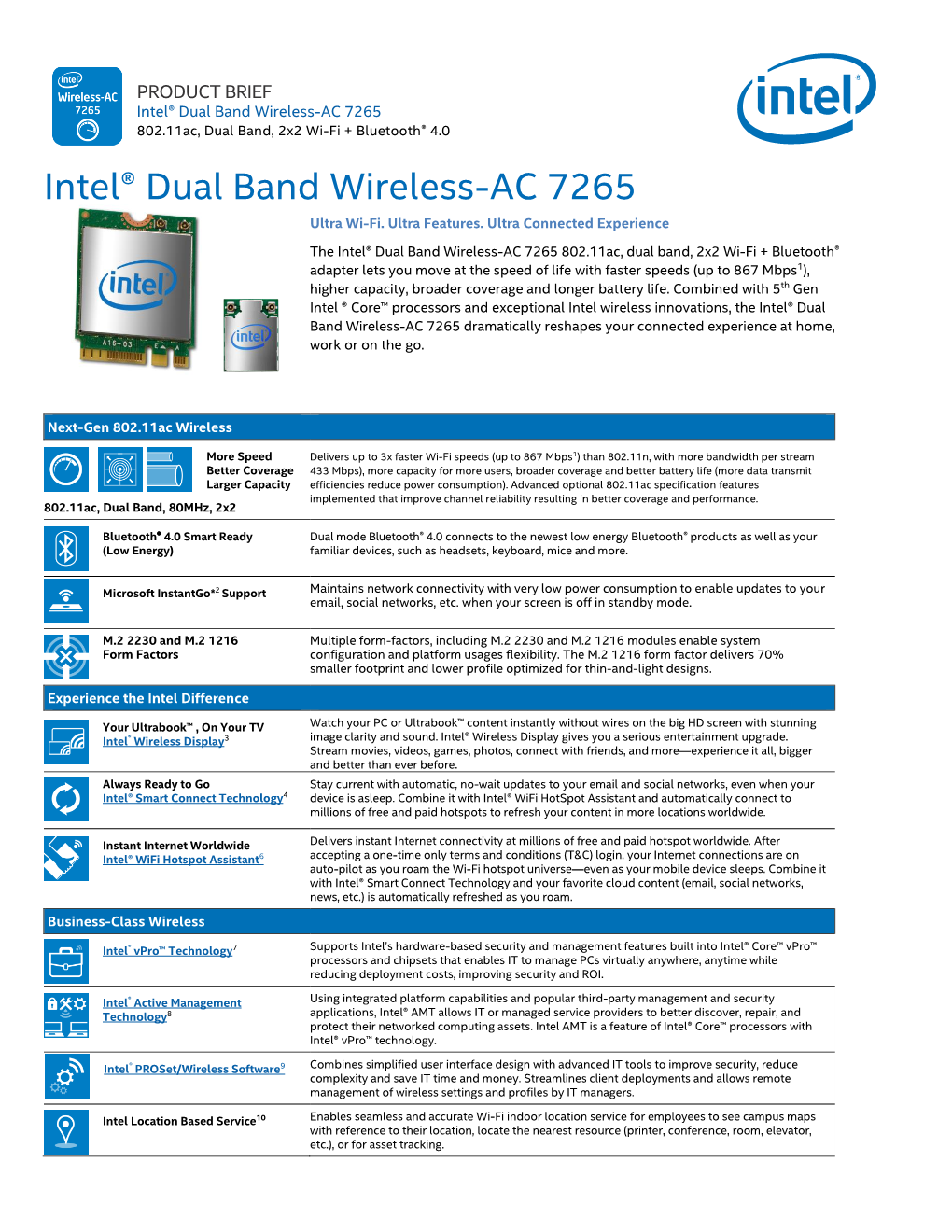 Intel® Dual Band Wireless-AC 7265 Product Brief