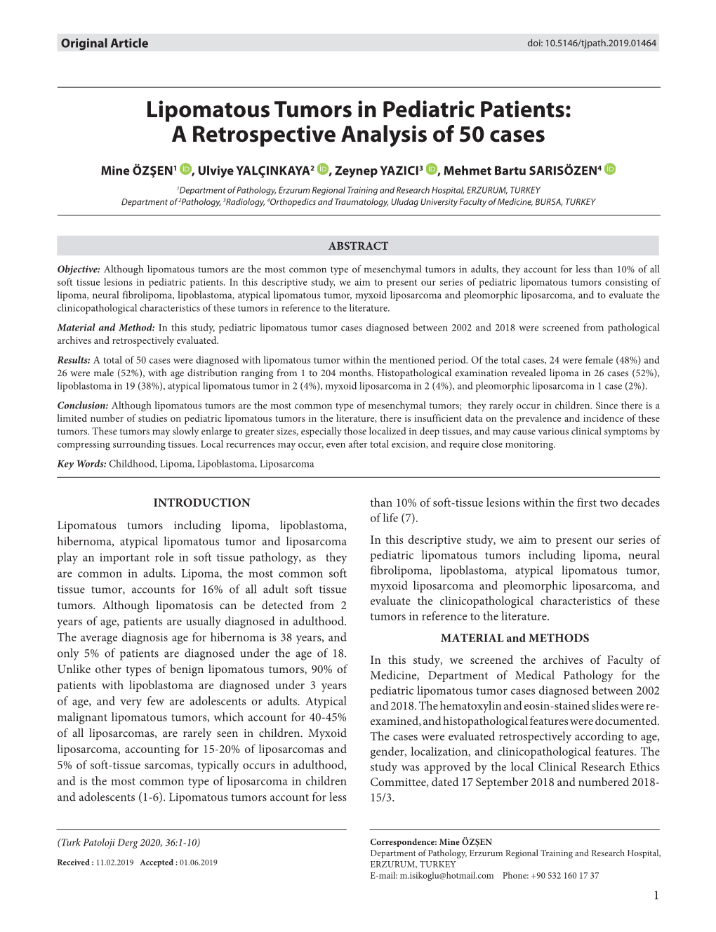 Lipomatous Tumors in Pediatric Patients: a Retrospective Analysis of 50 Cases