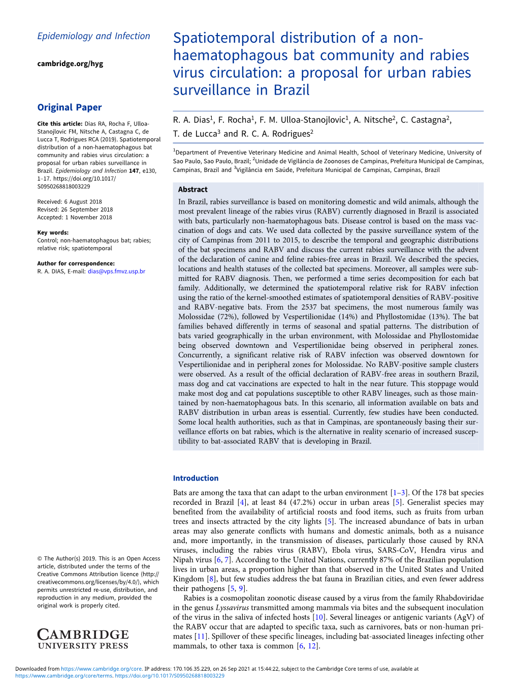 Haematophagous Bat Community and Rabies Virus Circulation