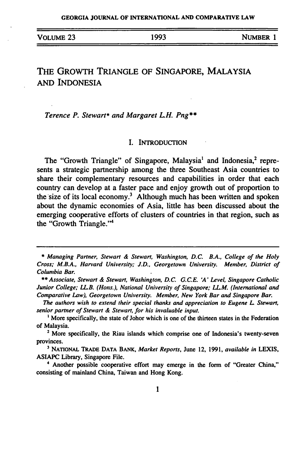 The Growth Triangle of Singapore, Malaysia and Indonesia