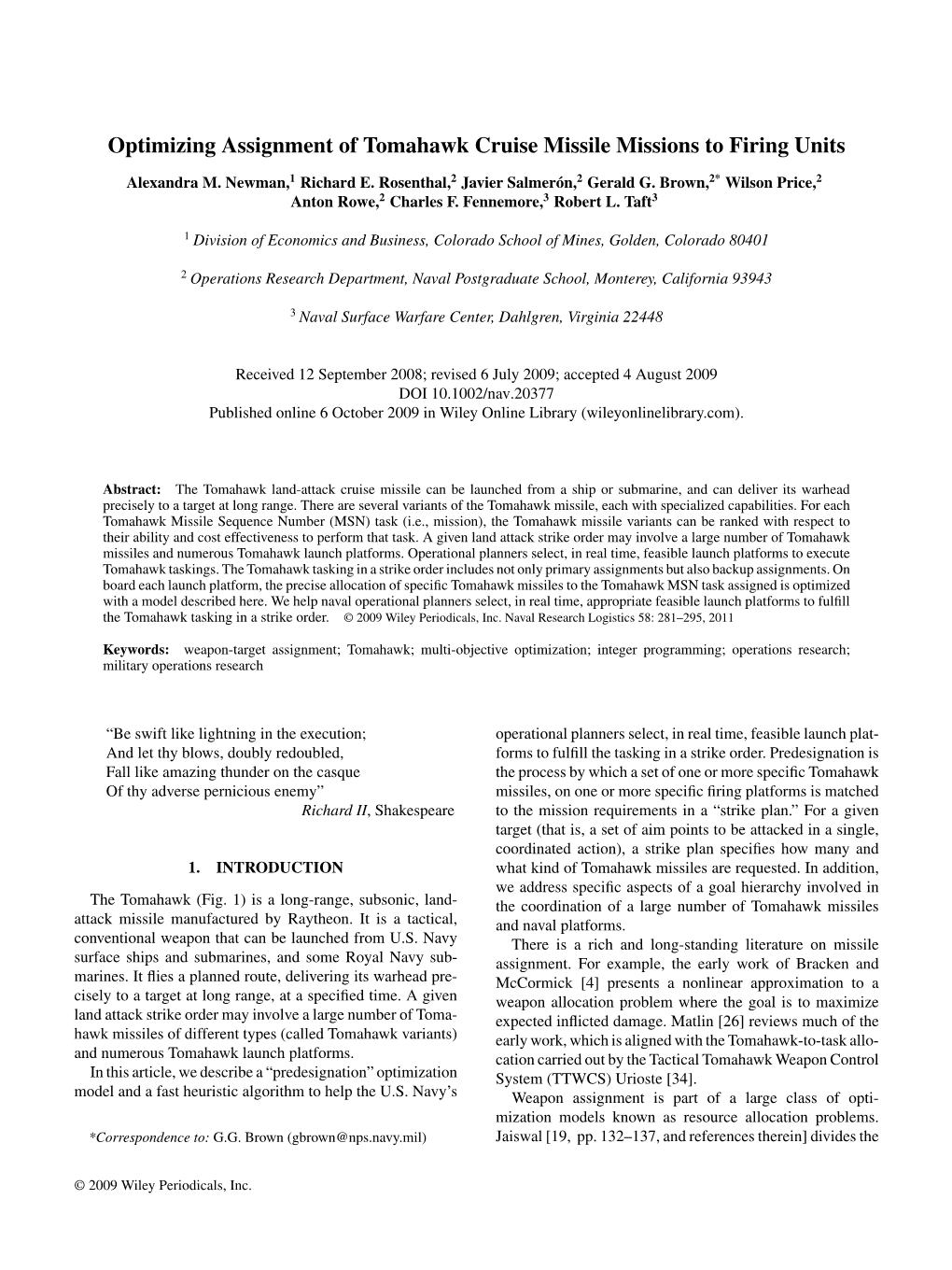 Optimizing Assignment of Tomahawk Cruise Missile Missions to Firing Units