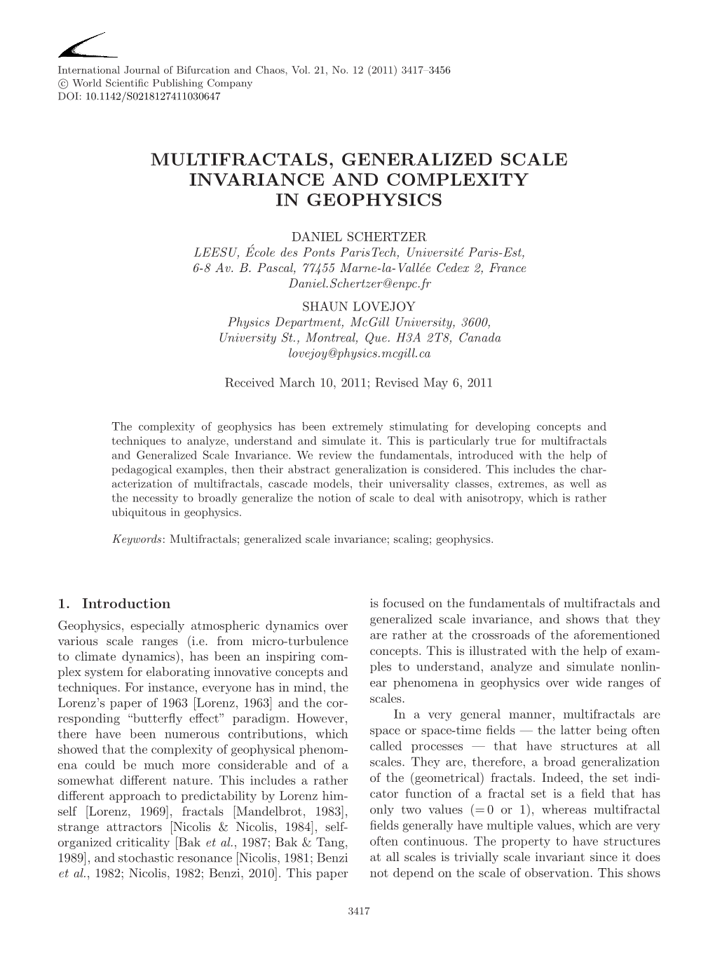 Multifractals, Generalized Scale Invariance and Complexity in Geophysics