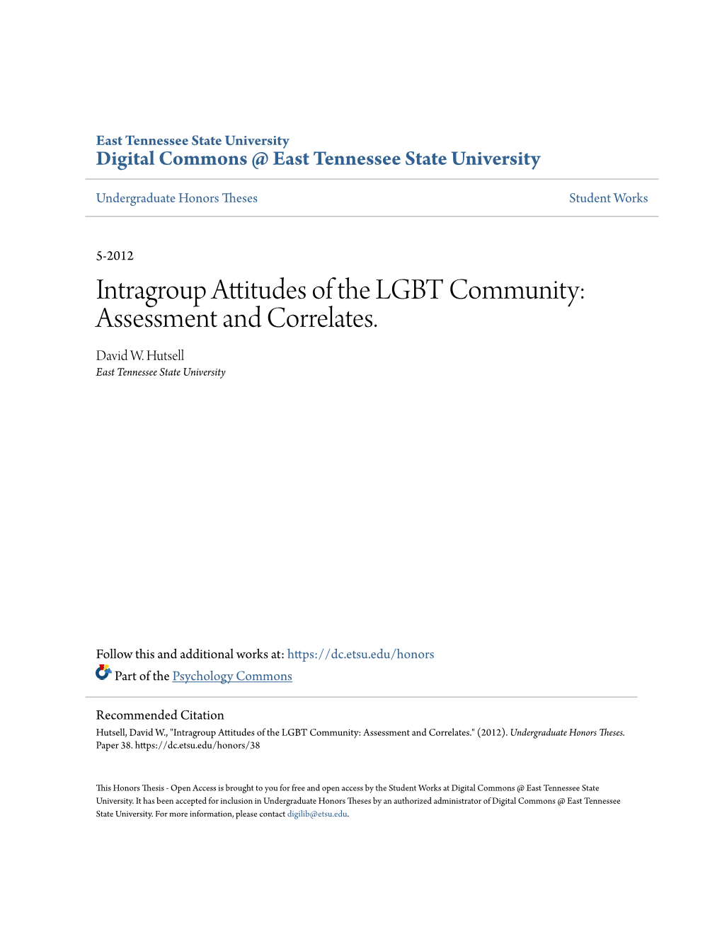 Intragroup Attitudes of the LGBT Community: Assessment and Correlates