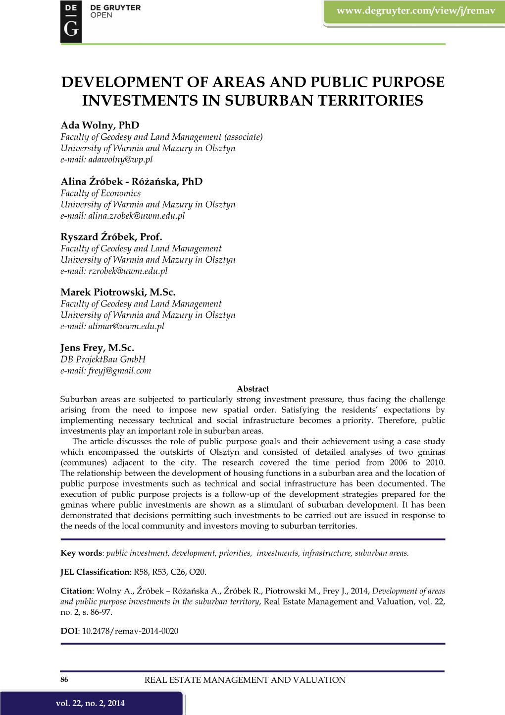 Development of Areas and Public Purpose Investments in Suburban Territories