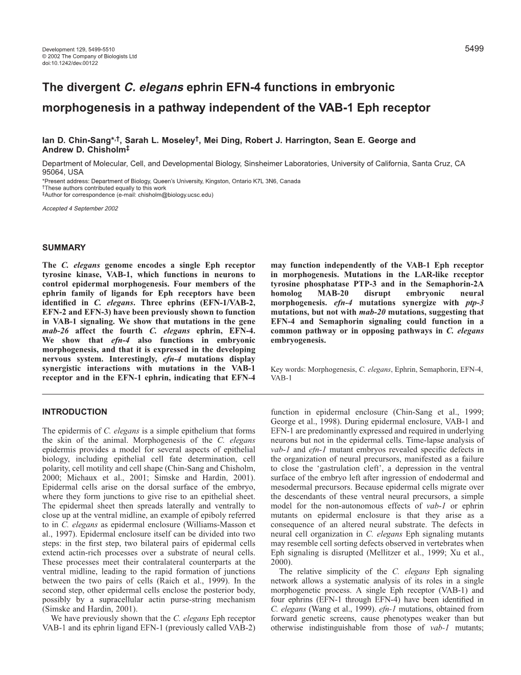 EFN-4 Functions in Morphogenesis 5501