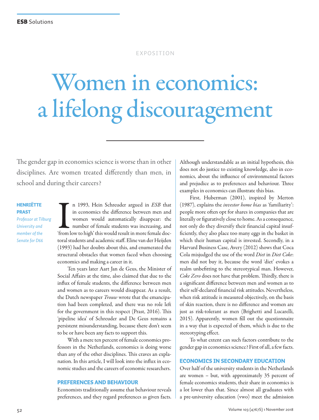 Women in Economics: a Lifelong Discouragement