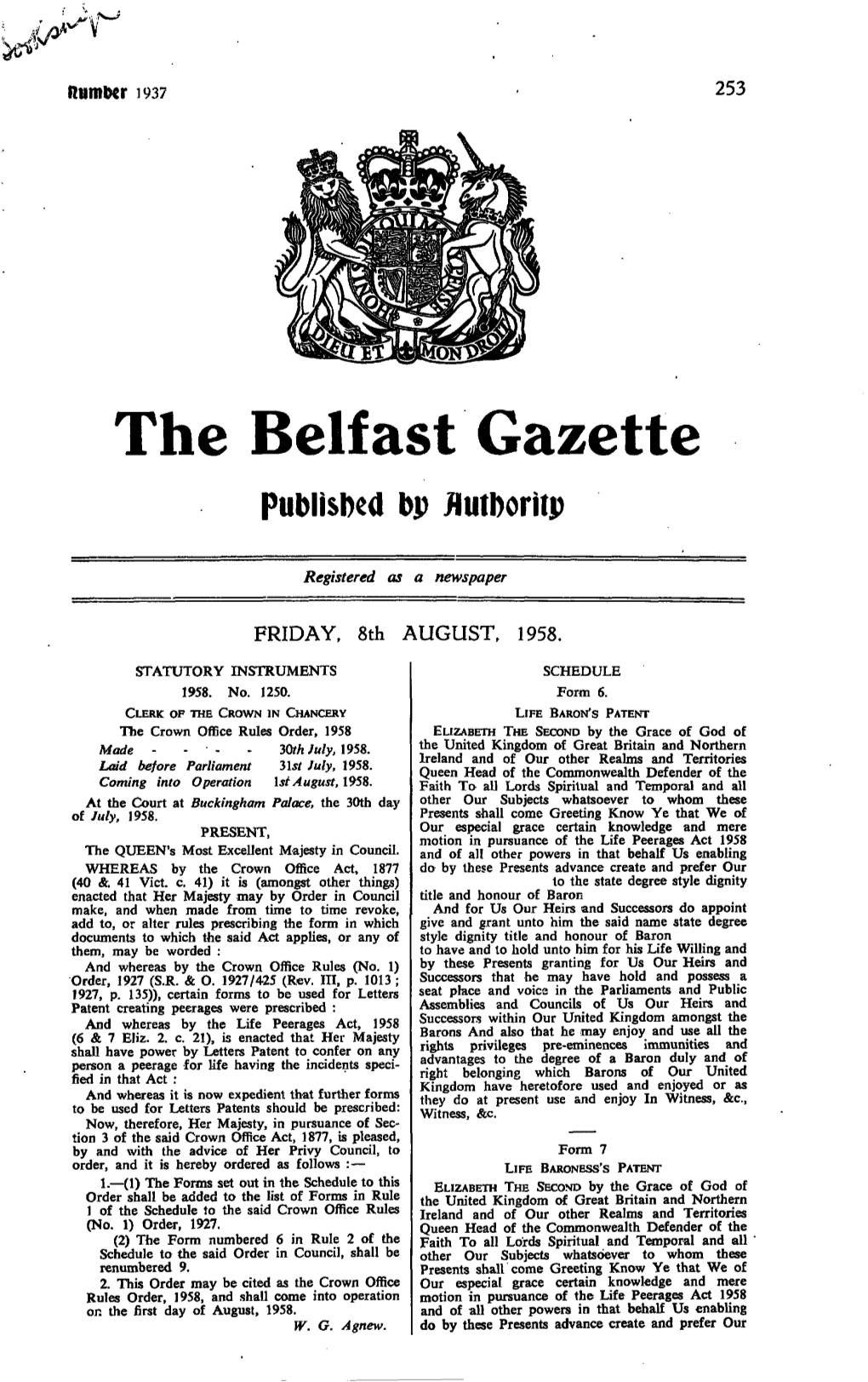 The Belfast Gazette Published Dp Flutboritp