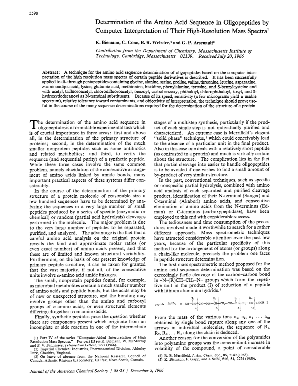 Determination of the Amino Acid Sequence in Oligopeptides by Computer Interpretation of Their High-Resolution Mass Spectral