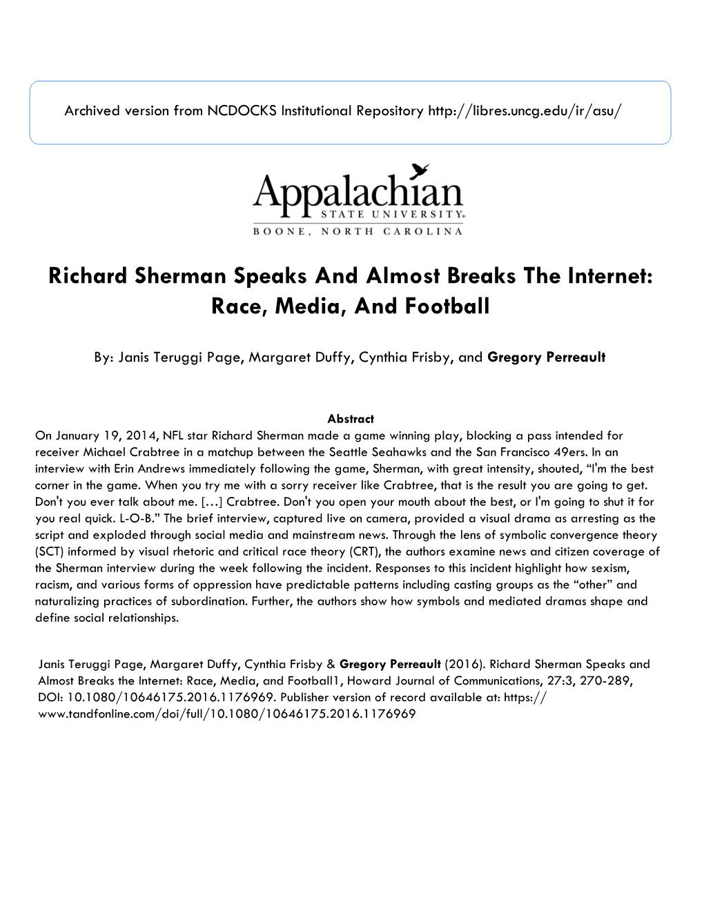 Richard Sherman Speaks and Almost Breaks the Internet: Race, Media, and Football