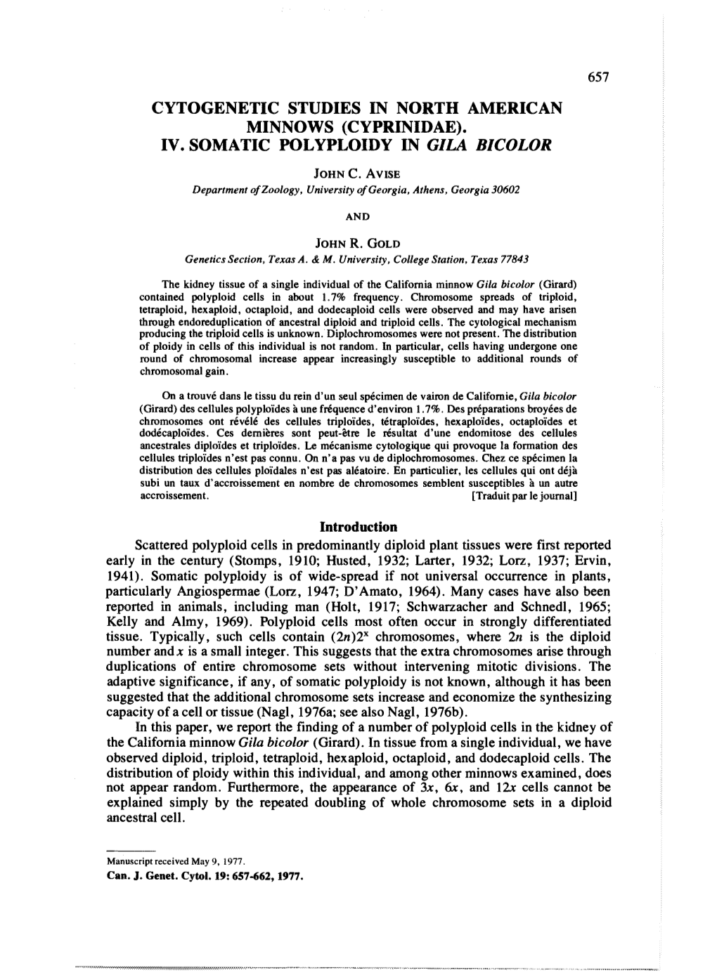 (Cyprinidae). Iv. Somatic Polyploidy in Gila Bicolor John C