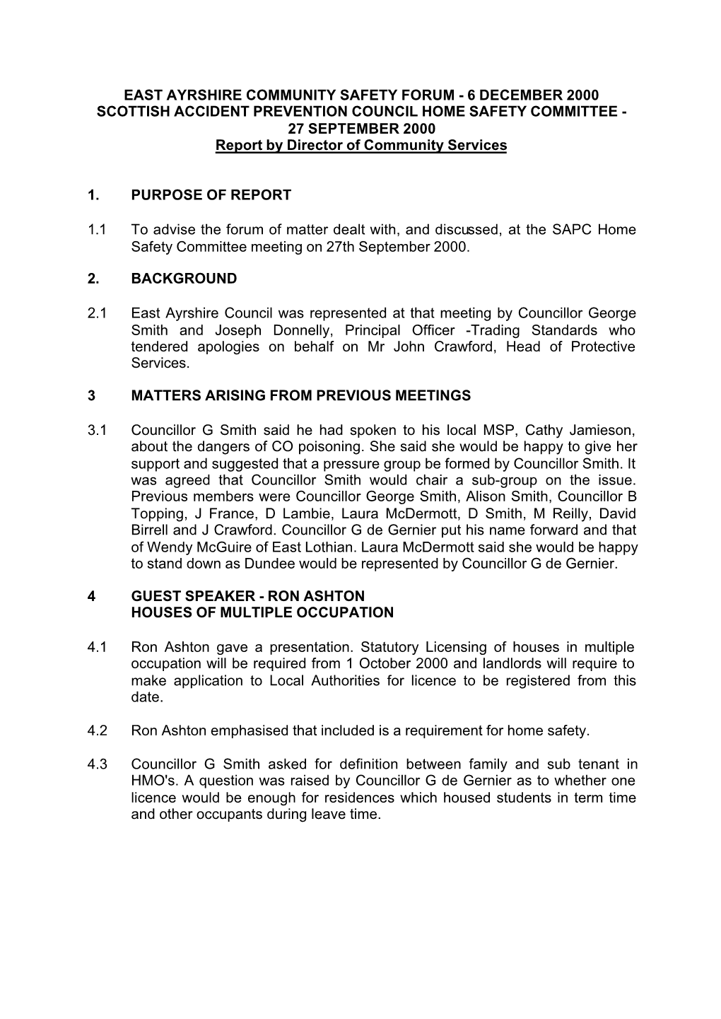 HOME SAFETY COMMITTEE - 27 SEPTEMBER 2000 Report by Director of Community Services