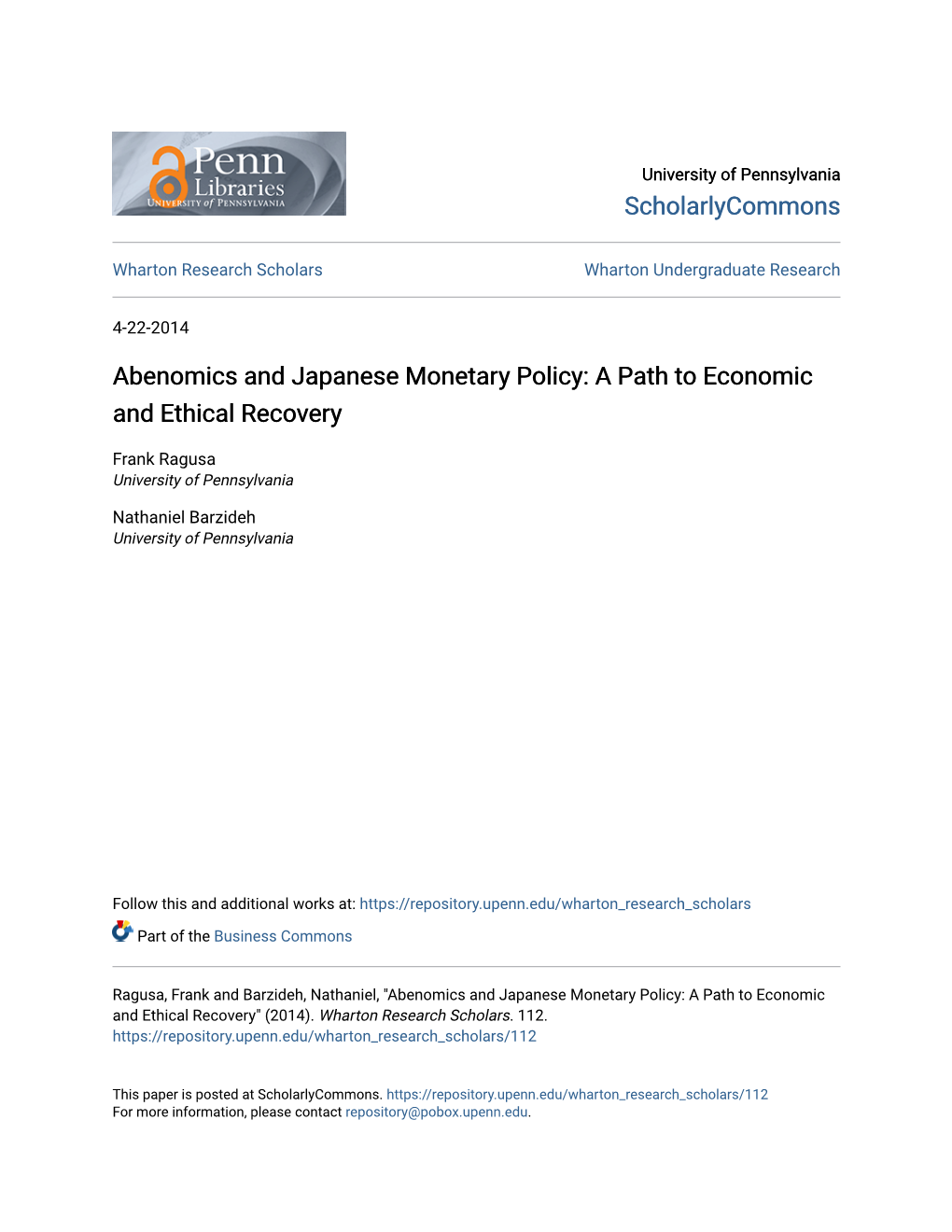 Abenomics and Japanese Monetary Policy: a Path to Economic and Ethical Recovery