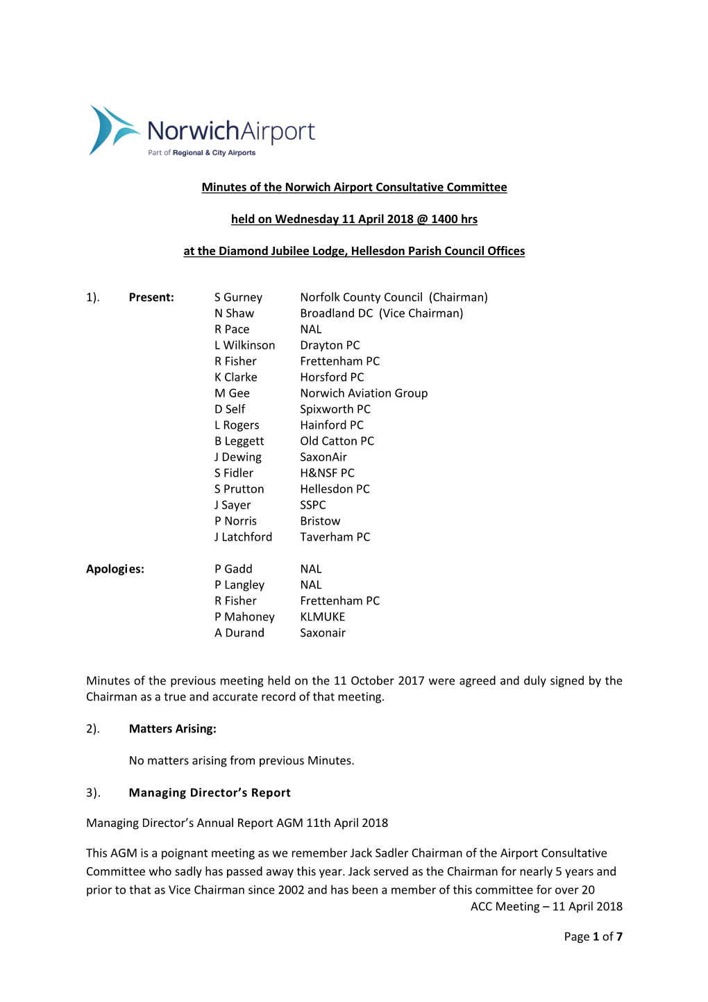 ACC Meeting – 11 April 2018 Page 1 of 7 Minutes of the Norwich Airport